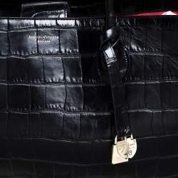 Pre Owned Aspinal Of London Black Croc Embossed Leather The London Tote
