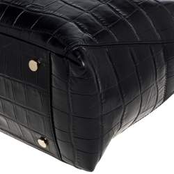 Pre Owned Aspinal Of London Black Croc Embossed Leather The London Tote