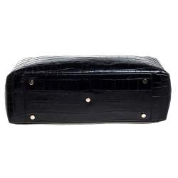 Pre Owned Aspinal Of London Black Croc Embossed Leather The London Tote