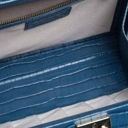 Aspinal of London Blue Croc Embossed Leather Mini Trunk Top Handle Bag