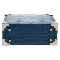 Aspinal of London Blue Croc Embossed Leather Mini Trunk Top Handle Bag