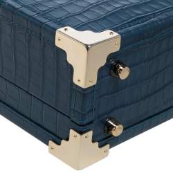 Aspinal of London Blue Croc Embossed Leather Mini Trunk Top Handle Bag