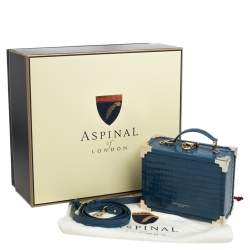 Aspinal of London Blue Croc Embossed Leather Mini Trunk Top Handle Bag