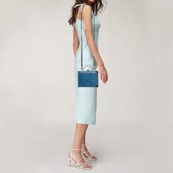 Aspinal of London Blue Croc Embossed Leather Mini Trunk Top Handle Bag