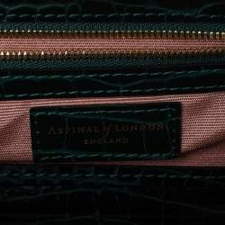 Pre Owned Aspinal of London Green Croc Emboosed Patent Leather Trinket Top Handle Bag 