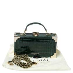 Pre Owned Aspinal of London Green Croc Emboosed Patent Leather Trinket Top Handle Bag 