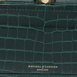 Pre Owned Aspinal of London Green Croc Emboosed Patent Leather Trinket Top Handle Bag 