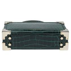 Pre Owned Aspinal of London Green Croc Emboosed Patent Leather Trinket Top Handle Bag 