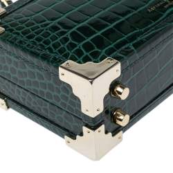 Pre Owned Aspinal of London Green Croc Emboosed Patent Leather Trinket Top Handle Bag 