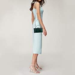 Pre Owned Aspinal of London Green Croc Emboosed Patent Leather Trinket Top Handle Bag 