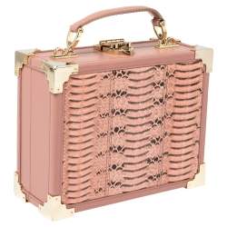 Aspinal of London Pink Watersnake and Leather Mini Trunk Top Handle Bag