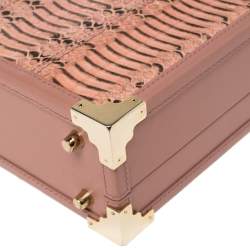Aspinal of London Pink Watersnake and Leather Mini Trunk Top Handle Bag