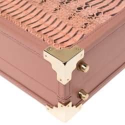 Aspinal of London Pink Watersnake and Leather Mini Trunk Top Handle Bag