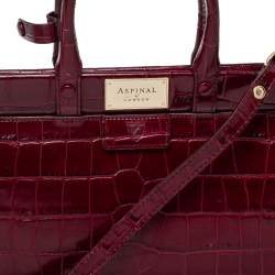 Aspinal Of London Burgundy Croc Embossed Leather Small Florence Snap Tote