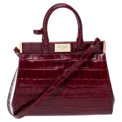 Aspinal Of London Burgundy Croc Embossed Leather Small Florence Snap Tote