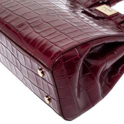 Aspinal Of London Burgundy Croc Embossed Leather Small Florence Snap Tote