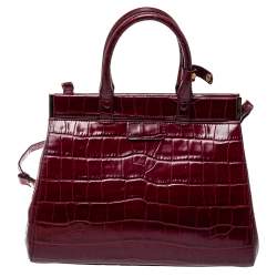 Aspinal Of London Burgundy Croc Embossed Leather Small Florence Snap Tote