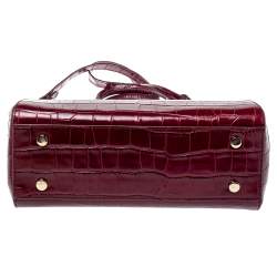 Aspinal Of London Burgundy Croc Embossed Leather Small Florence Snap Tote