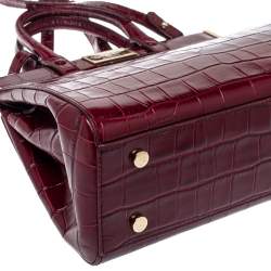Aspinal Of London Burgundy Croc Embossed Leather Small Florence Snap Tote