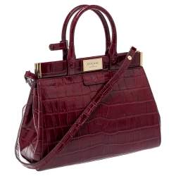 Aspinal Of London Burgundy Croc Embossed Leather Small Florence Snap Tote