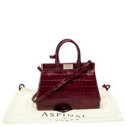 Aspinal Of London Burgundy Croc Embossed Leather Small Florence Snap Tote