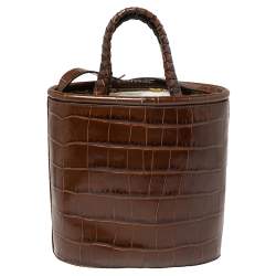 Aspinal of London Brown Croc Bucket Bag 