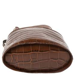 Aspinal of London Brown Croc Bucket Bag 