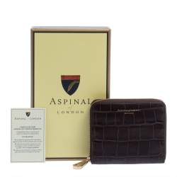 Aspinal of London Dark Brown Croc Embossed Leather Zip Around Compact Wallet
