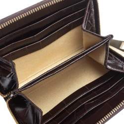 Aspinal of London Dark Brown Croc Embossed Leather Zip Around Compact Wallet