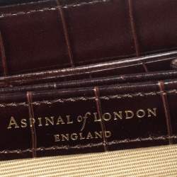 Aspinal of London Dark Brown Croc Embossed Leather Zip Around Compact Wallet