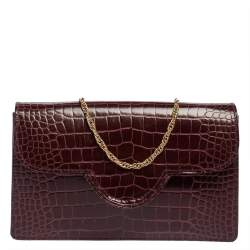 Aspinal of London Burgundy Croc Embossed Leather Ava Shoulder Bag