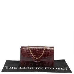 Aspinal of London Burgundy Croc Embossed Leather Ava Shoulder Bag