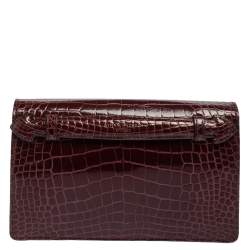 Aspinal of London Burgundy Croc Embossed Leather Ava Shoulder Bag