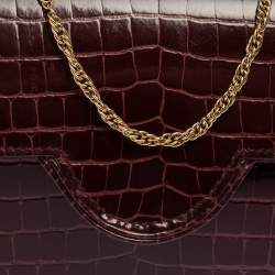 Aspinal of London Burgundy Croc Embossed Leather Ava Shoulder Bag