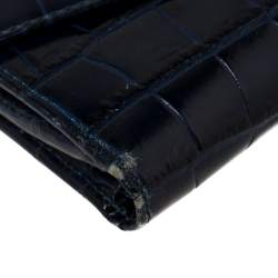 Aspinal Of London Blue Crocodile Embossed Leather Bifold Wallet