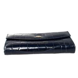 Aspinal Of London Blue Crocodile Embossed Leather Bifold Wallet