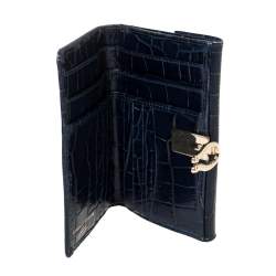 Aspinal Of London Blue Crocodile Embossed Leather Bifold Wallet