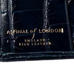 Aspinal Of London Blue Crocodile Embossed Leather Bifold Wallet