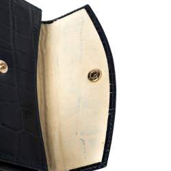 Aspinal Of London Blue Crocodile Embossed Leather Bifold Wallet