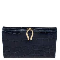 Aspinal Of London Blue Crocodile Embossed Leather Bifold Wallet