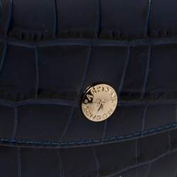 Aspinal Of London Blue Crocodile Embossed Leather Bifold Wallet