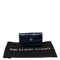 Aspinal Of London Blue Crocodile Embossed Leather Bifold Wallet