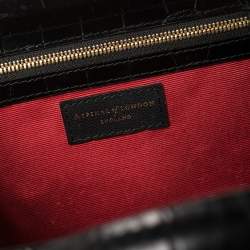 Aspinal of London Black Croc Emboosed Leather and Velvet Trinket Top Handle Bag 