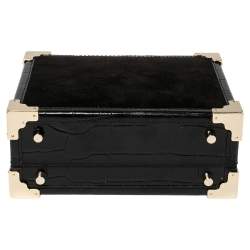 Aspinal of London Black Croc Emboosed Leather and Velvet Trinket Top Handle Bag 