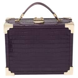 Aspinal Of London Purple Croc Embossed Leather Trunk Top Handle Bag