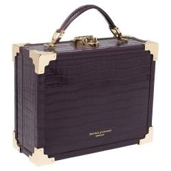 Aspinal Of London Purple Croc Embossed Leather Trunk Top Handle Bag