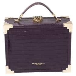 Aspinal Of London Purple Croc Embossed Leather Trunk Top Handle Bag