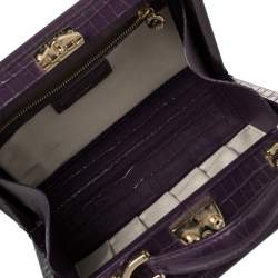 Aspinal Of London Purple Croc Embossed Leather Trunk Top Handle Bag