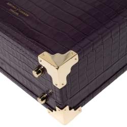 Aspinal Of London Purple Croc Embossed Leather Trunk Top Handle Bag