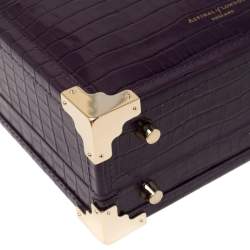 Aspinal Of London Purple Croc Embossed Leather Trunk Top Handle Bag
